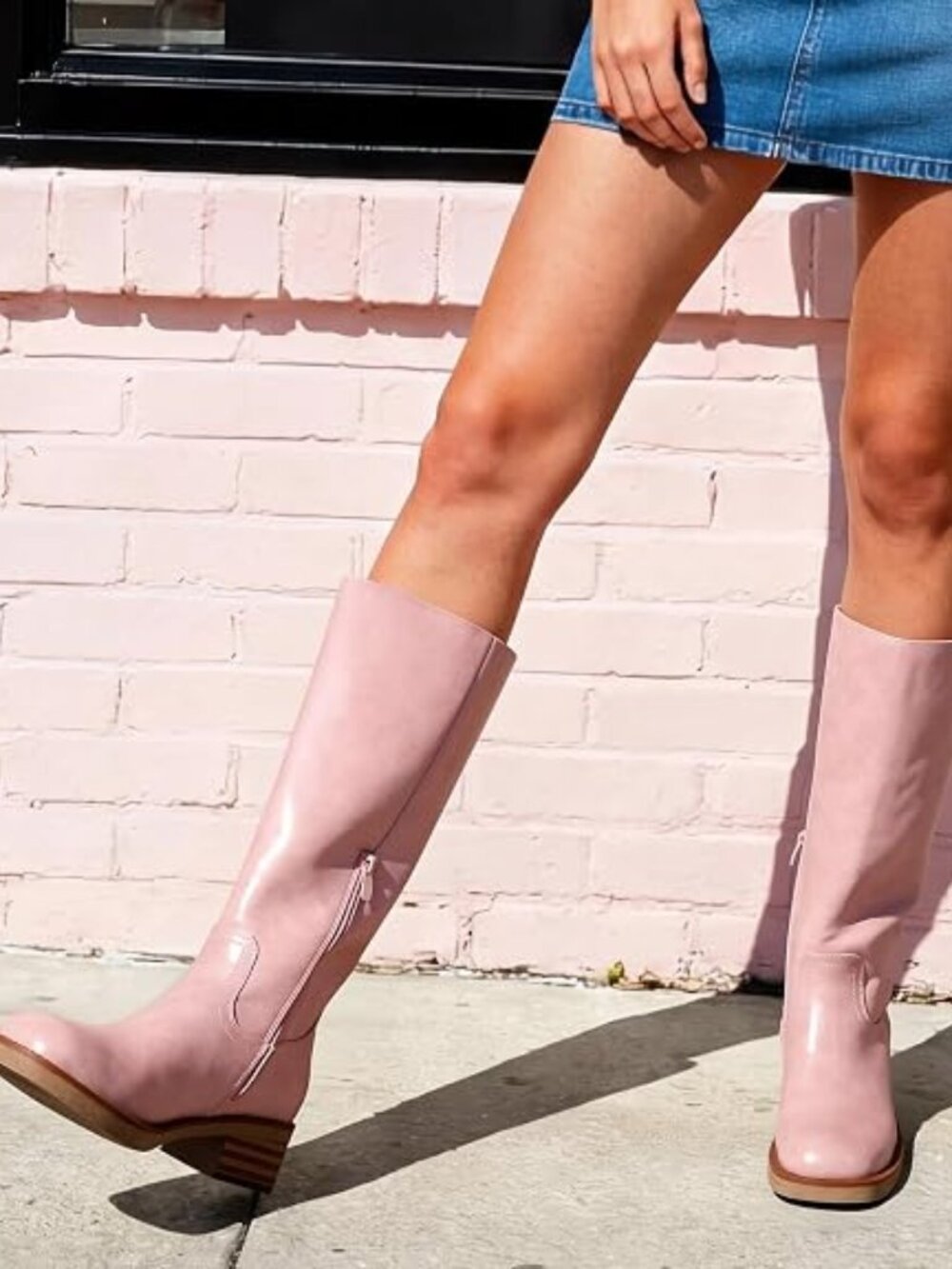 Women's Square Toe Platform Chunky Block Heel Knee High Riding Boots